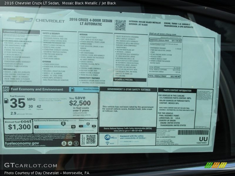 Mosaic Black Metallic / Jet Black 2016 Chevrolet Cruze LT Sedan