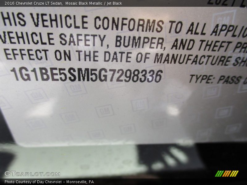 Mosaic Black Metallic / Jet Black 2016 Chevrolet Cruze LT Sedan