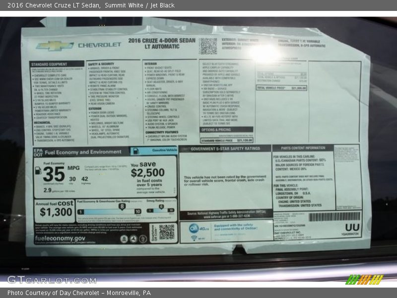 Summit White / Jet Black 2016 Chevrolet Cruze LT Sedan