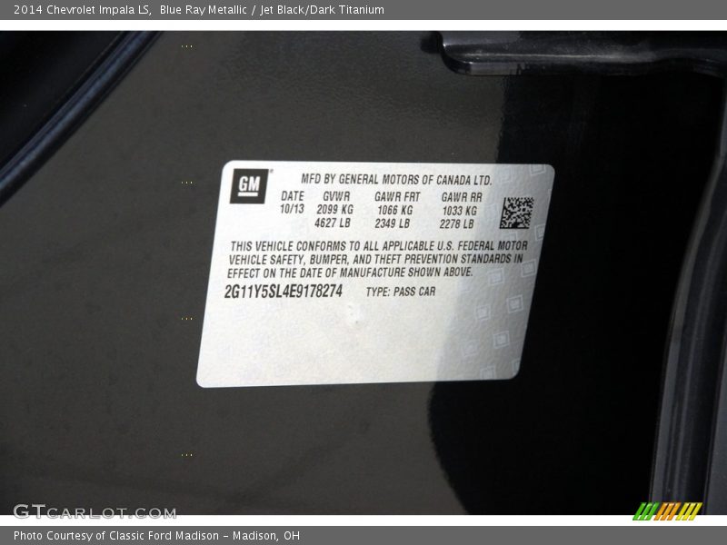 Blue Ray Metallic / Jet Black/Dark Titanium 2014 Chevrolet Impala LS