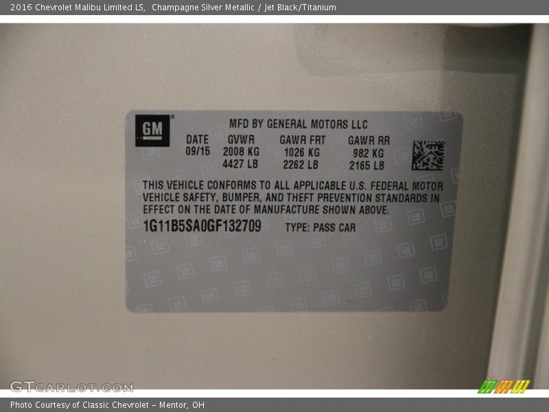 Champagne Silver Metallic / Jet Black/Titanium 2016 Chevrolet Malibu Limited LS