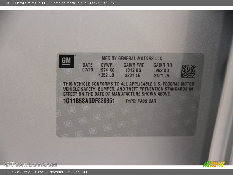 Silver Ice Metallic / Jet Black/Titanium 2013 Chevrolet Malibu LS