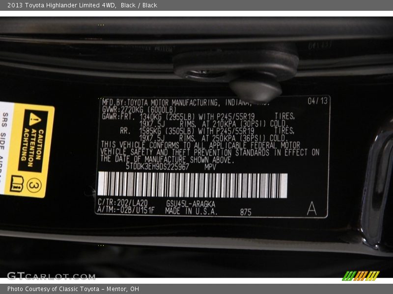 Black / Black 2013 Toyota Highlander Limited 4WD