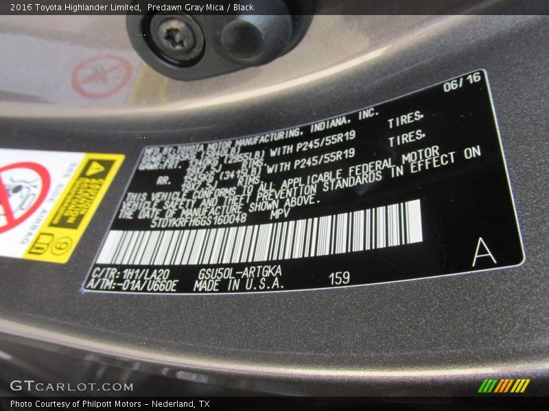 Predawn Gray Mica / Black 2016 Toyota Highlander Limited