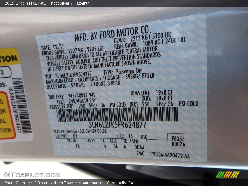 Ingot Silver / Hazelnut 2015 Lincoln MKZ AWD