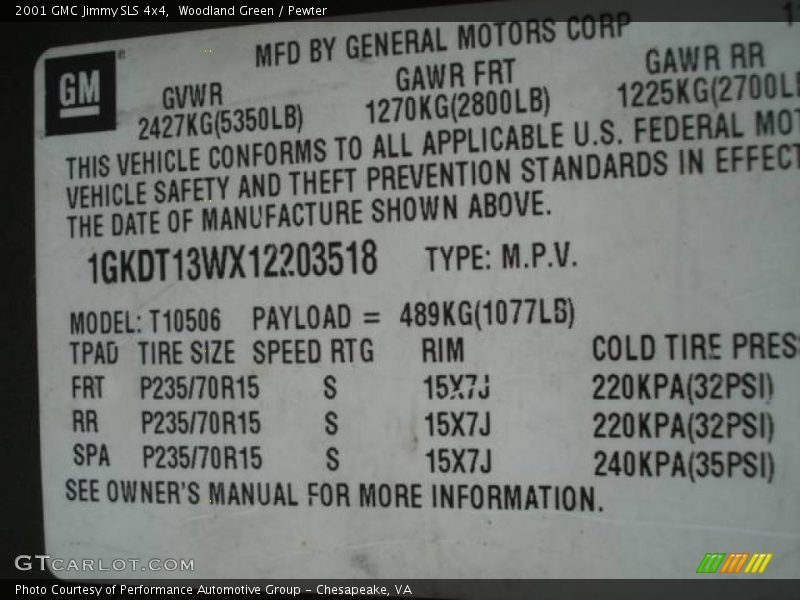 Woodland Green / Pewter 2001 GMC Jimmy SLS 4x4