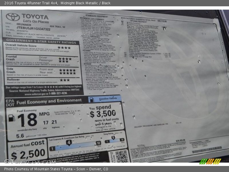 Midnight Black Metallic / Black 2016 Toyota 4Runner Trail 4x4