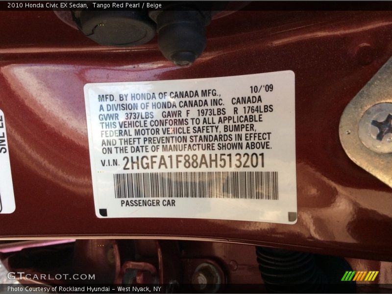 Tango Red Pearl / Beige 2010 Honda Civic EX Sedan