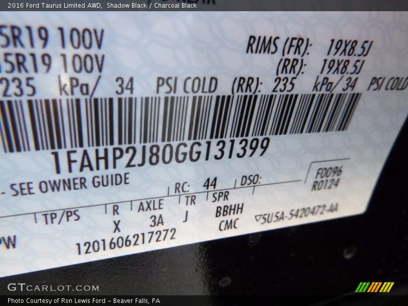 Shadow Black / Charcoal Black 2016 Ford Taurus Limited AWD