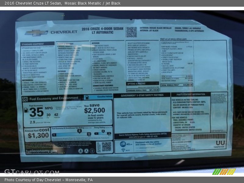 Mosaic Black Metallic / Jet Black 2016 Chevrolet Cruze LT Sedan