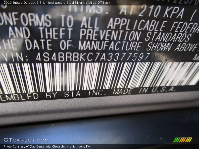 Steel Silver Metallic / Off Black 2010 Subaru Outback 2.5i Limited Wagon