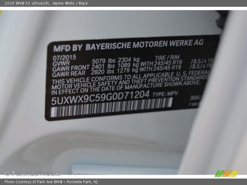 Alpine White / Black 2016 BMW X3 xDrive28i