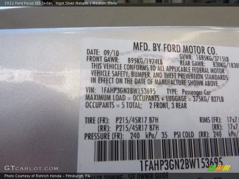 Ingot Silver Metallic / Medium Stone 2011 Ford Focus SES Sedan