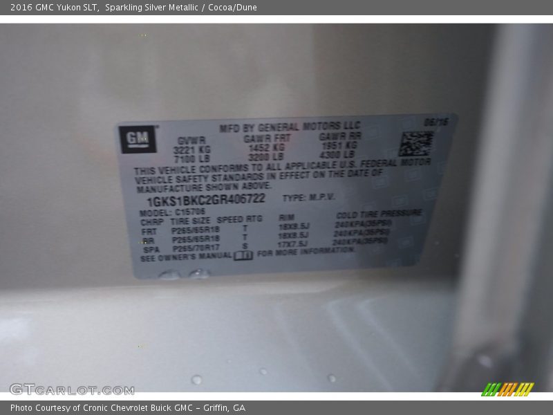 Sparkling Silver Metallic / Cocoa/Dune 2016 GMC Yukon SLT