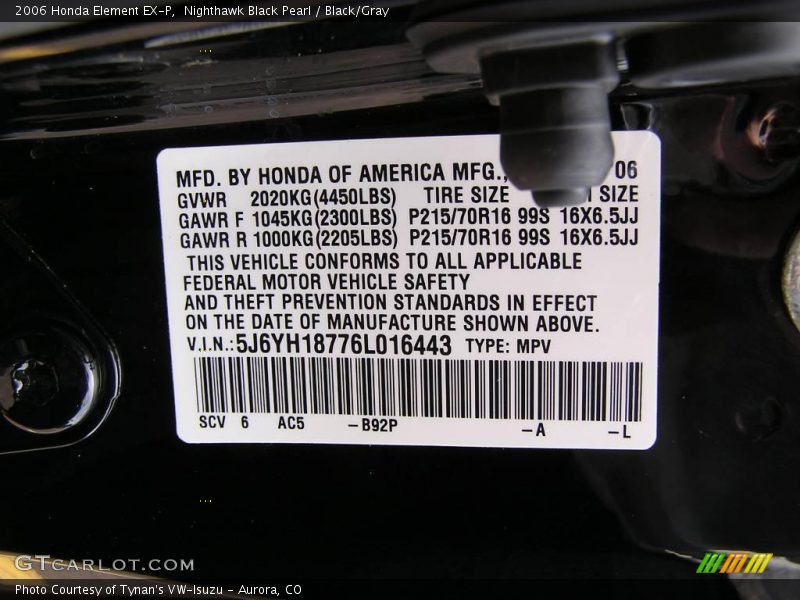 Nighthawk Black Pearl / Black/Gray 2006 Honda Element EX-P