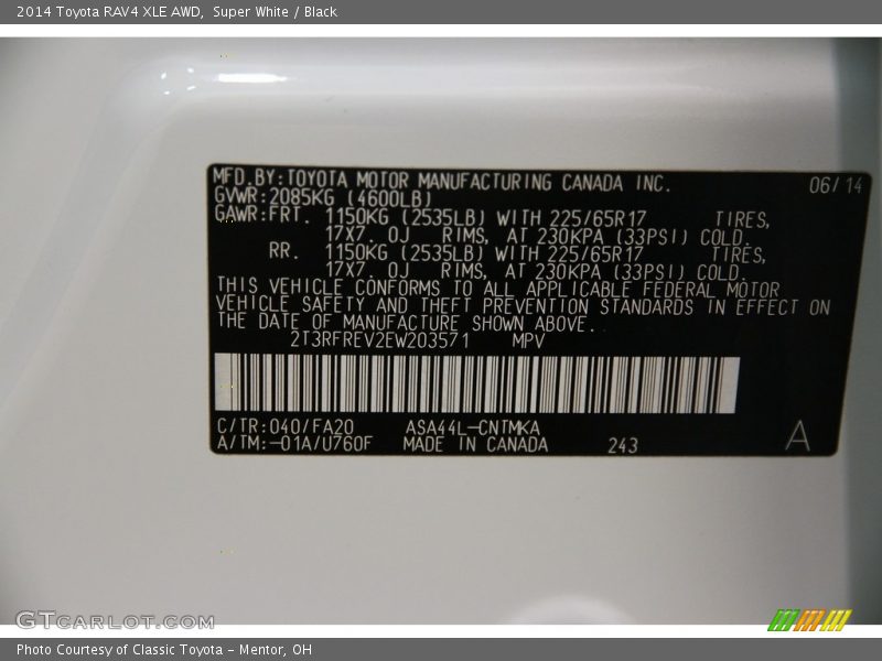 Super White / Black 2014 Toyota RAV4 XLE AWD