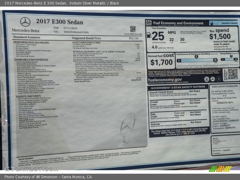 Iridium Silver Metallic / Black 2017 Mercedes-Benz E 300 Sedan