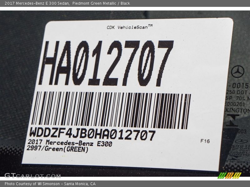 Piedmont Green Metallic / Black 2017 Mercedes-Benz E 300 Sedan