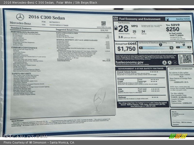 Polar White / Silk Beige/Black 2016 Mercedes-Benz C 300 Sedan