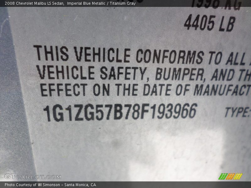 Imperial Blue Metallic / Titanium Gray 2008 Chevrolet Malibu LS Sedan