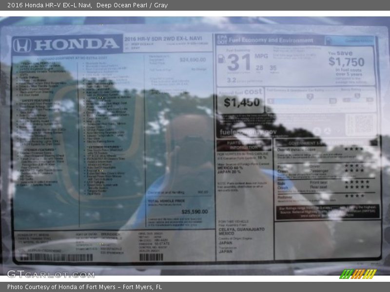 Deep Ocean Pearl / Gray 2016 Honda HR-V EX-L Navi