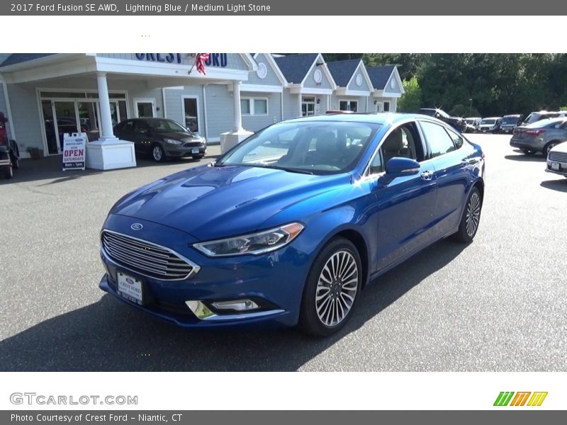 Lightning Blue / Medium Light Stone 2017 Ford Fusion SE AWD