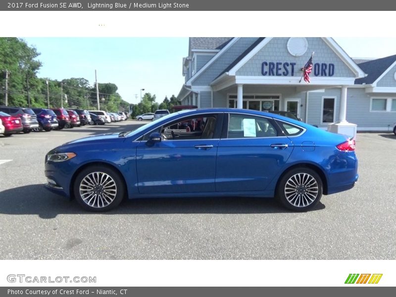 Lightning Blue / Medium Light Stone 2017 Ford Fusion SE AWD