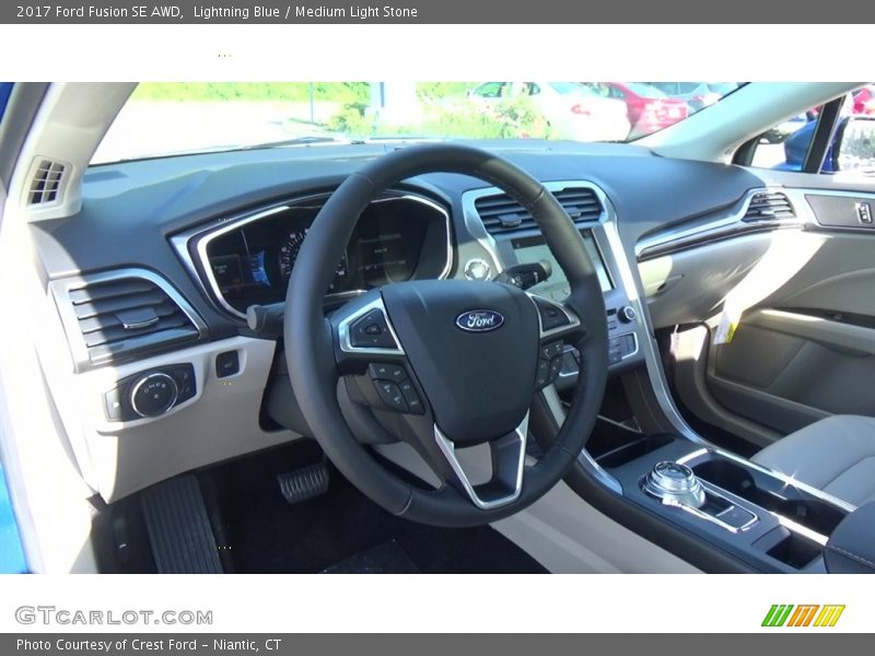 Lightning Blue / Medium Light Stone 2017 Ford Fusion SE AWD