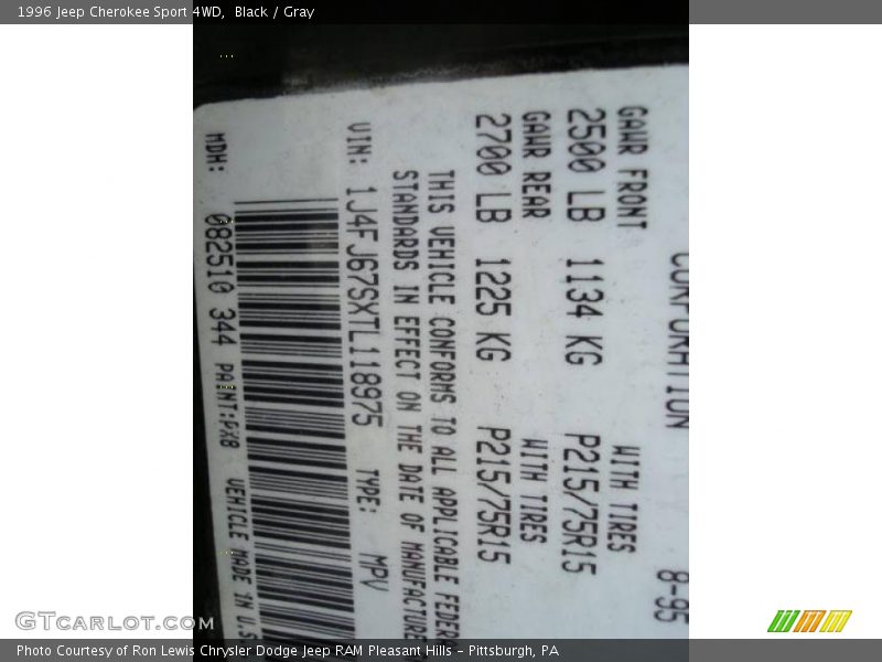 Black / Gray 1996 Jeep Cherokee Sport 4WD