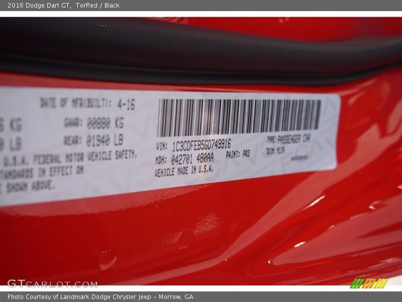 TorRed / Black 2016 Dodge Dart GT