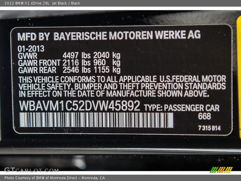 Jet Black / Black 2013 BMW X1 sDrive 28i