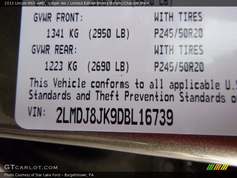 Ginger Ale / Limited Edition Bronze Metallic/Charcoal Black 2013 Lincoln MKX AWD