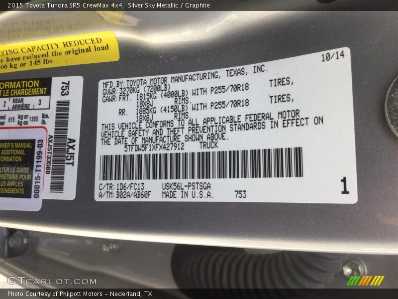 Silver Sky Metallic / Graphite 2015 Toyota Tundra SR5 CrewMax 4x4