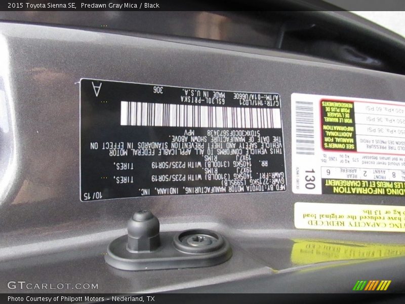 Predawn Gray Mica / Black 2015 Toyota Sienna SE