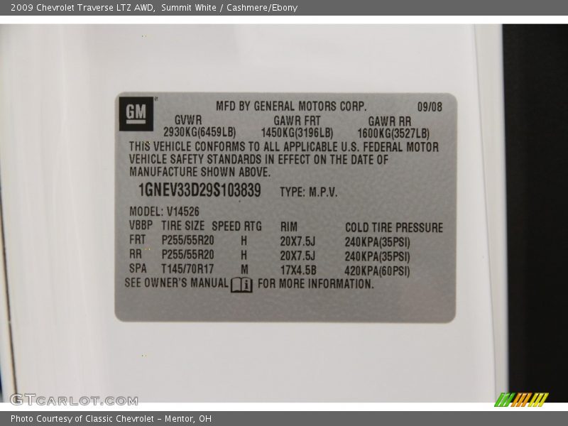 Summit White / Cashmere/Ebony 2009 Chevrolet Traverse LTZ AWD
