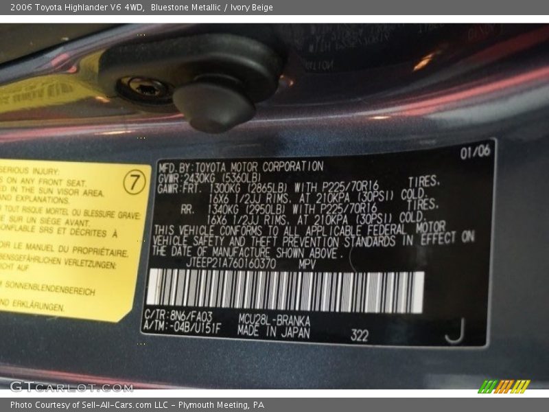 Bluestone Metallic / Ivory Beige 2006 Toyota Highlander V6 4WD