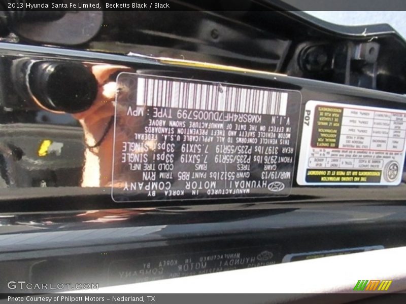 Becketts Black / Black 2013 Hyundai Santa Fe Limited