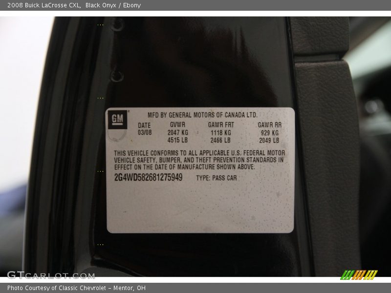 Black Onyx / Ebony 2008 Buick LaCrosse CXL