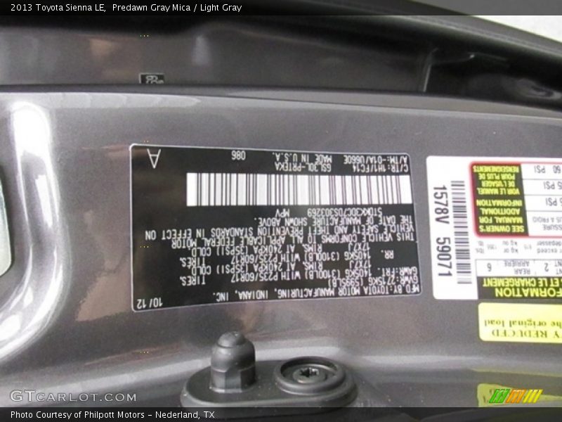 Predawn Gray Mica / Light Gray 2013 Toyota Sienna LE