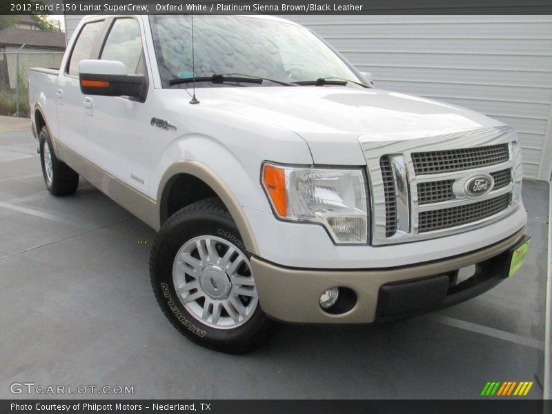 Oxford White / Platinum Sienna Brown/Black Leather 2012 Ford F150 Lariat SuperCrew