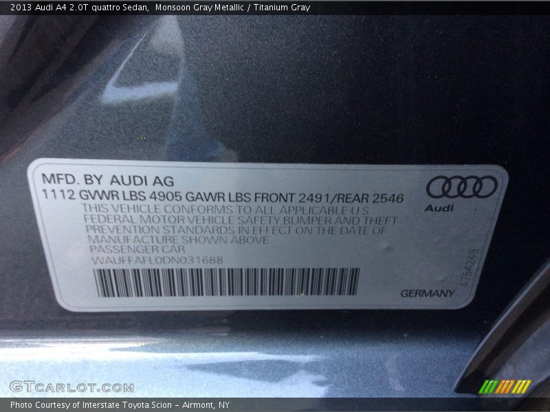 Monsoon Gray Metallic / Titanium Gray 2013 Audi A4 2.0T quattro Sedan