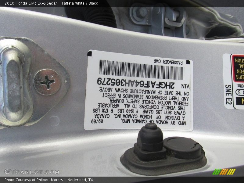 Taffeta White / Black 2010 Honda Civic LX-S Sedan