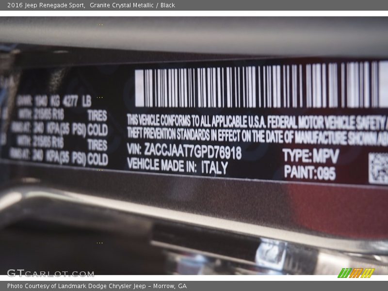 Granite Crystal Metallic / Black 2016 Jeep Renegade Sport