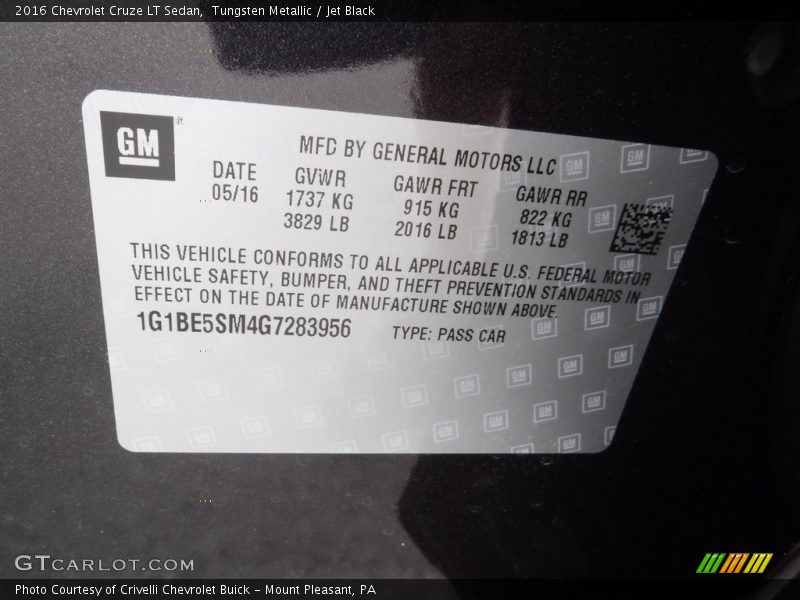 Tungsten Metallic / Jet Black 2016 Chevrolet Cruze LT Sedan