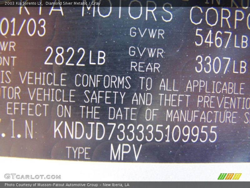 Diamond Silver Metallic / Gray 2003 Kia Sorento LX