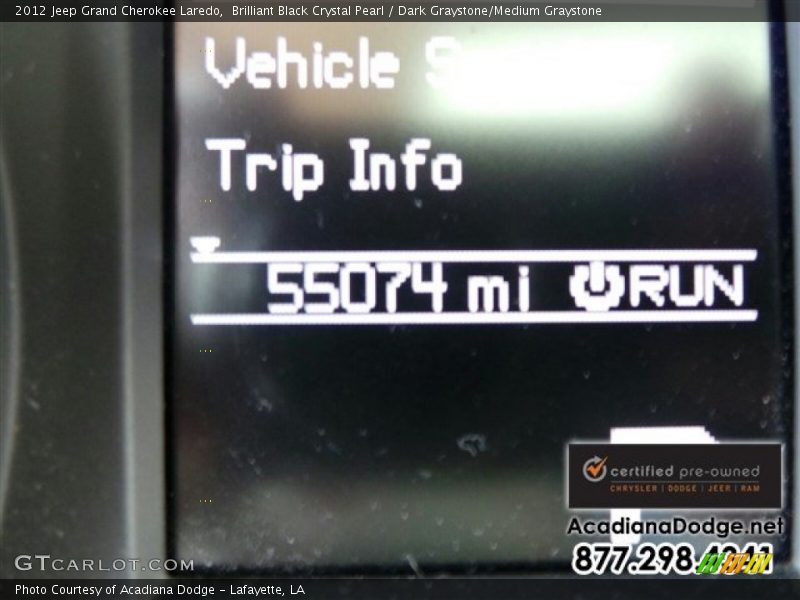Brilliant Black Crystal Pearl / Dark Graystone/Medium Graystone 2012 Jeep Grand Cherokee Laredo