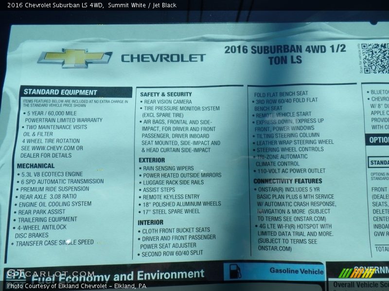 Summit White / Jet Black 2016 Chevrolet Suburban LS 4WD