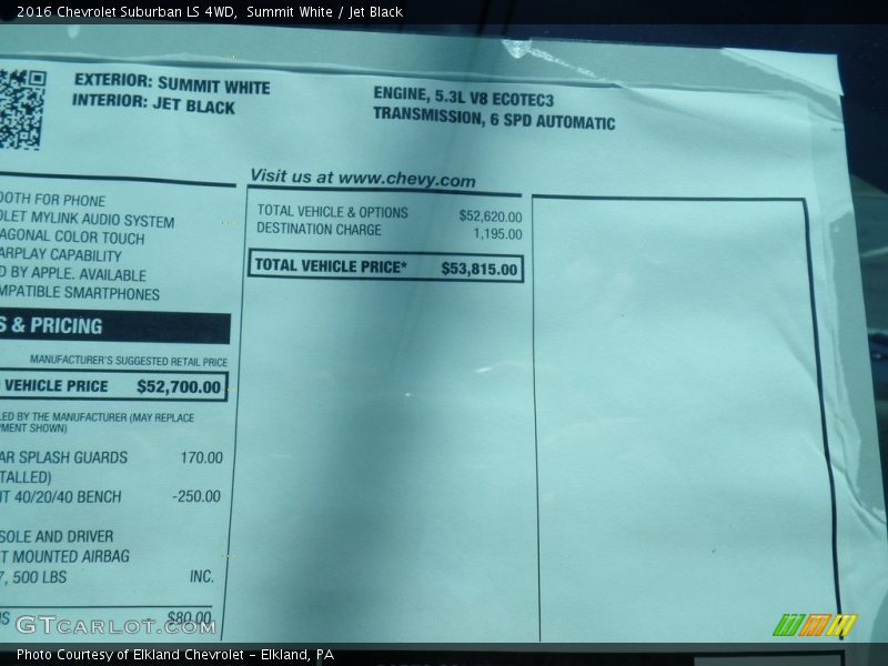 Summit White / Jet Black 2016 Chevrolet Suburban LS 4WD