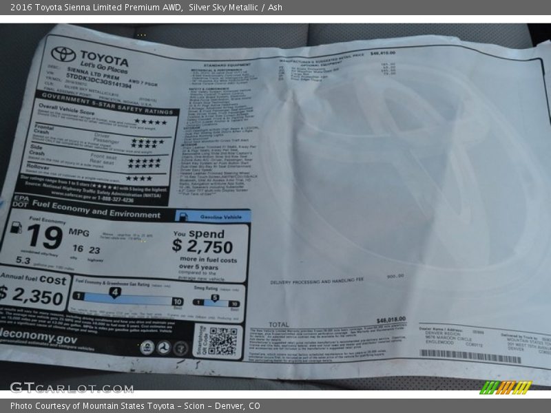 Silver Sky Metallic / Ash 2016 Toyota Sienna Limited Premium AWD