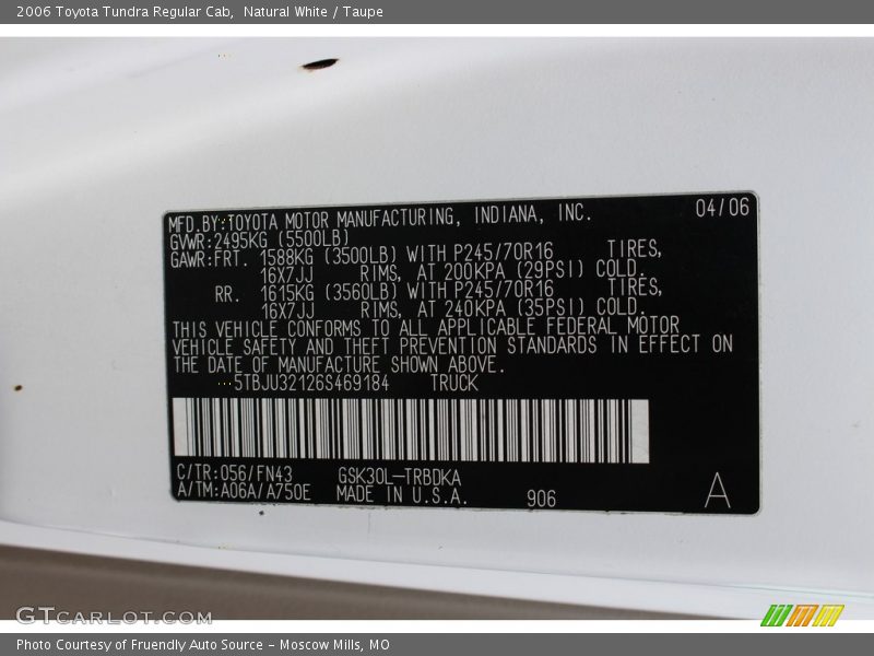 Natural White / Taupe 2006 Toyota Tundra Regular Cab